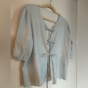 Striped Blue Tie Front Top